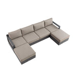 Jardin Aluminium Outdoor Modular 6-Piece Double Chaise Sofa Set, Granite