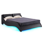 Corvus Black Faux Leather Upholstered Bed Frame with Underbed LED Lighting
