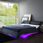 Corvus Black Faux Leather Upholstered Bed Frame with Underbed LED Lighting