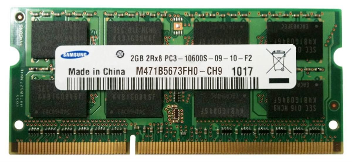 Samsung 2GB 1333MHz DDR3 PC3-10600 Unbuffered non-ECC CL9 204-Pin Sodimm Dual Rank Memory - M471B5673FH0-CH9