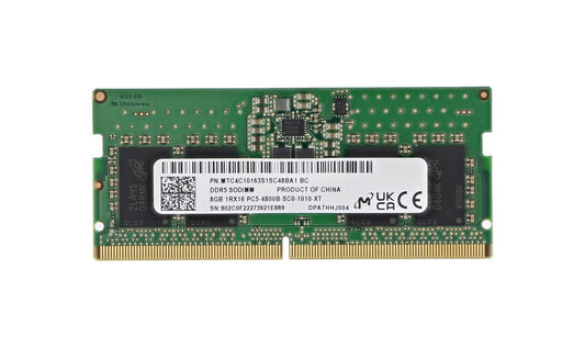 Micron 8GB 4800MHz DDR5 PC5-38400 Non-ECC CL40 262-Pin SoDimm 1.1V Single Rank x16 Memory Module - MTC4C10163S1SC48BA1